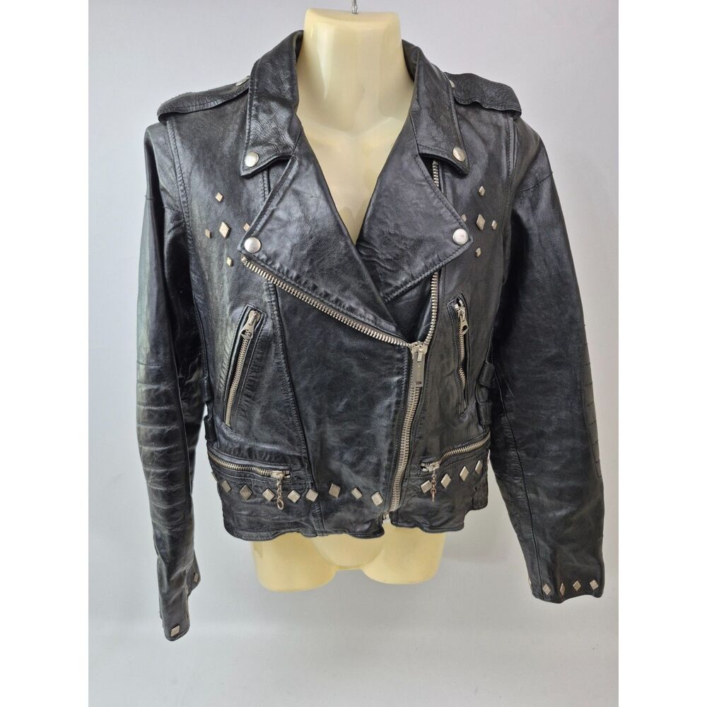 Golden Goose Women's Black Leather Studded Moto Biker Jacket Size Small G22D037